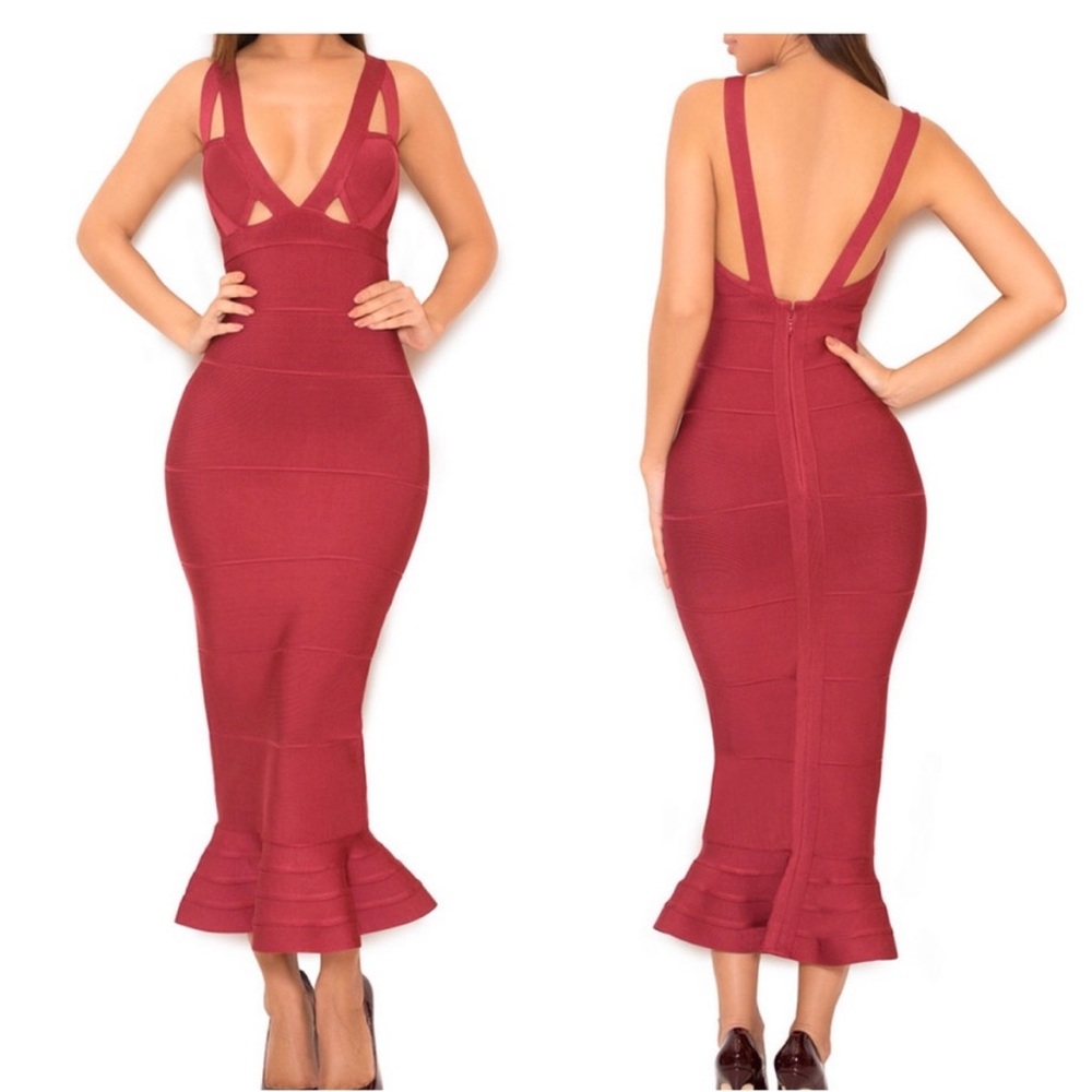 House of CB San Jose fishtail bandage dress in raspberry xs.